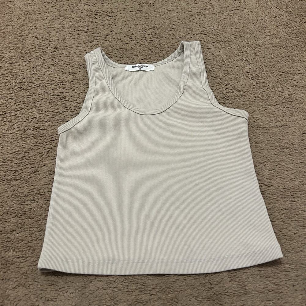 Perfect White Tee XS Cropped Ribbed Tank Top Beige